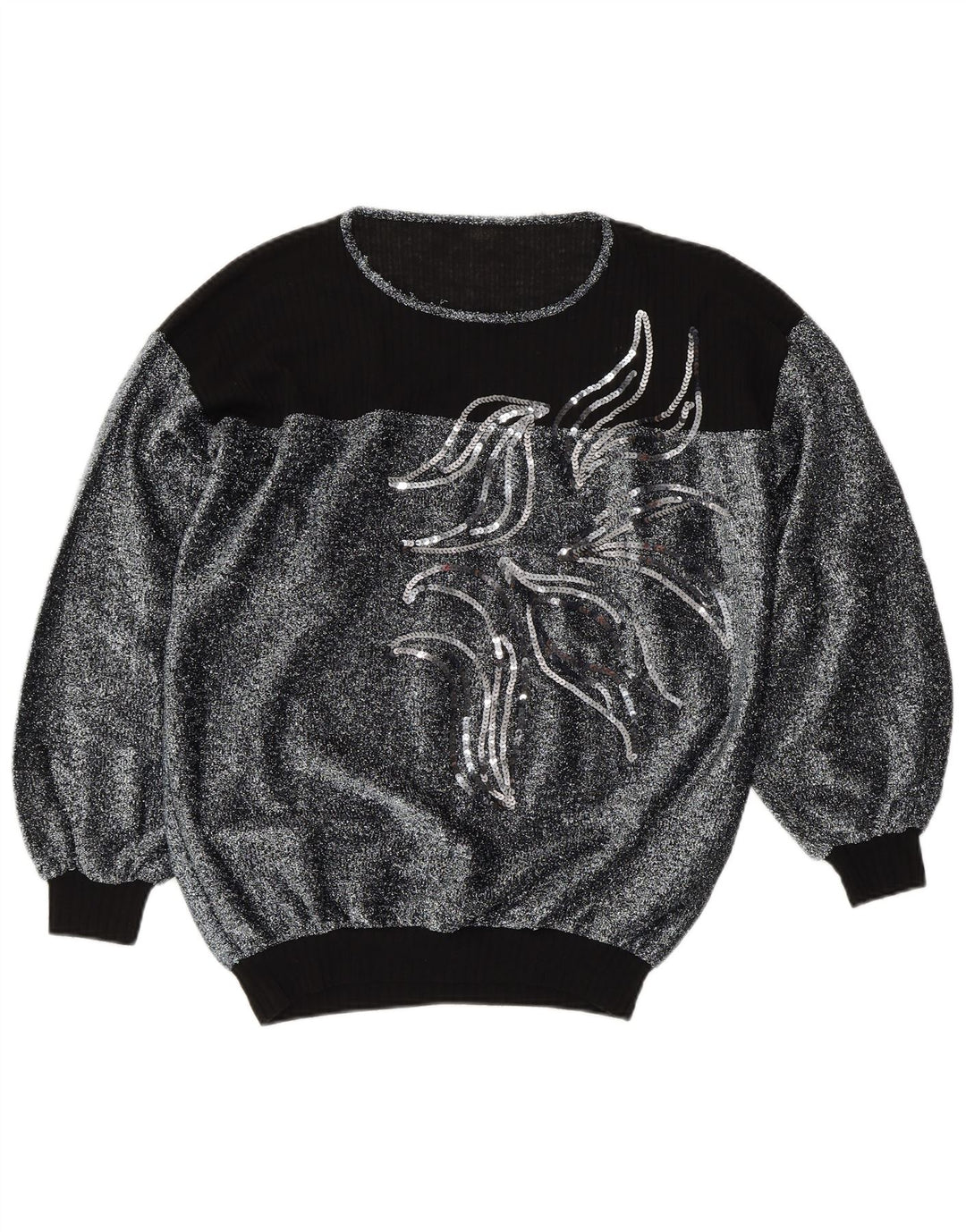 VINTAGE Womens Boat Neck Jumper Sweater IT 44 Medium Silver Colourblock