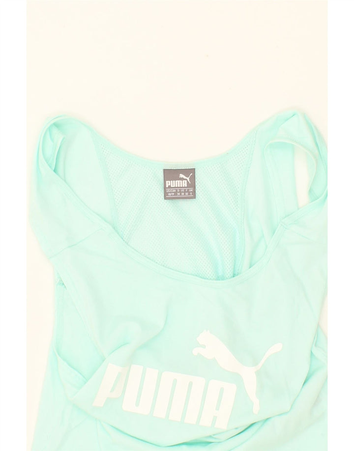 PUMA Womens Graphic Vest Top UK 8 Small  Turquoise Cotton Vintage Puma and Second-Hand Puma from Messina Hembry 