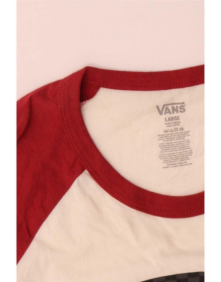 Vans Damen-Grafikoberteil mit 3/4-Ärmeln, groß, weiße Blockfarben-Baumwolle