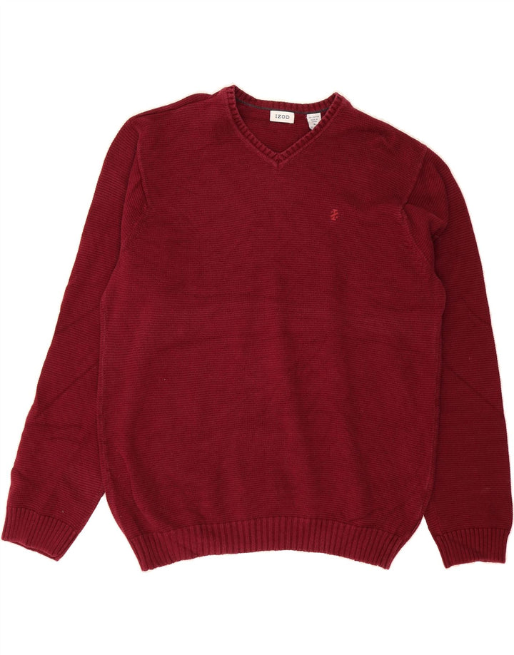 IZOD Mens V-Neck Jumper Sweater XL Maroon Cotton Vintage Izod and Second-Hand Izod from Messina Hembry 