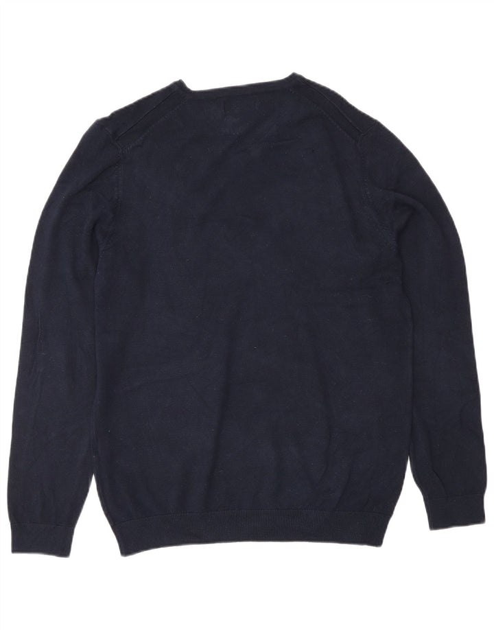 Zara Herren-Pullover mit V-Ausschnitt, klein, marineblau, Viskose, klassisch