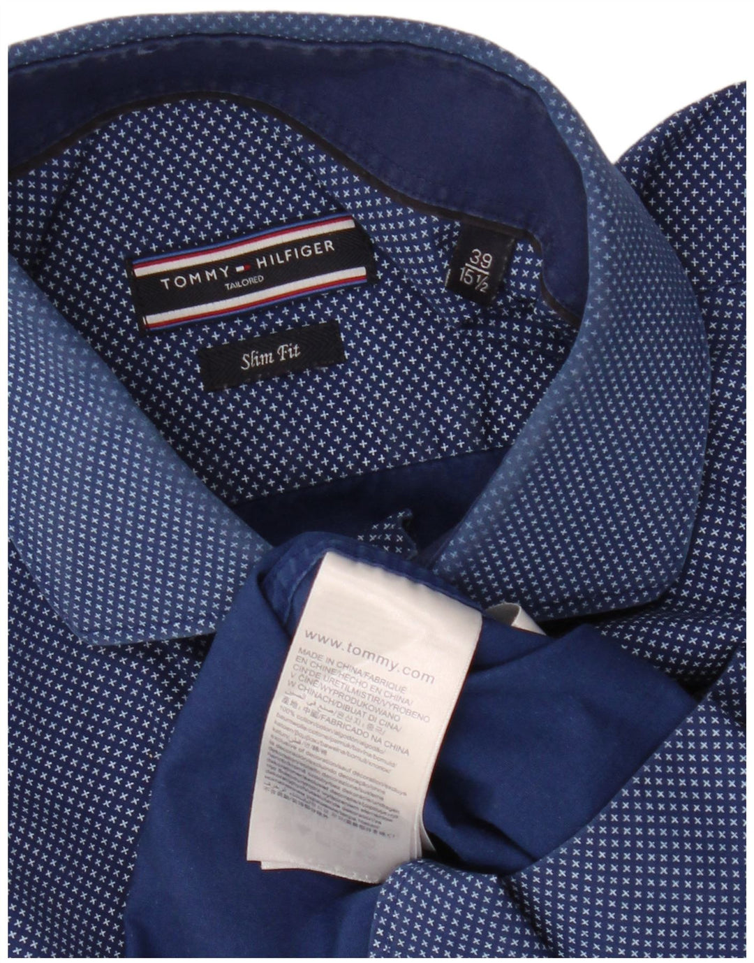 TOMMY HILFIGER Herren-Hemd mit abstraktem Muster, Größe 15 1/2 39, mittleres Marineblau