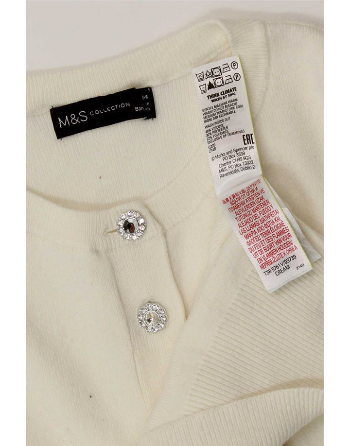 Marks & Spencer Damen Crop Cardigan Pullover UK 14 Mittelweiße Viskose