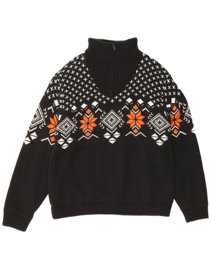 VINTAGE Herren-Pullover mit Reißverschluss, Größe 52/54, groß, Schwarz, Fair Isle