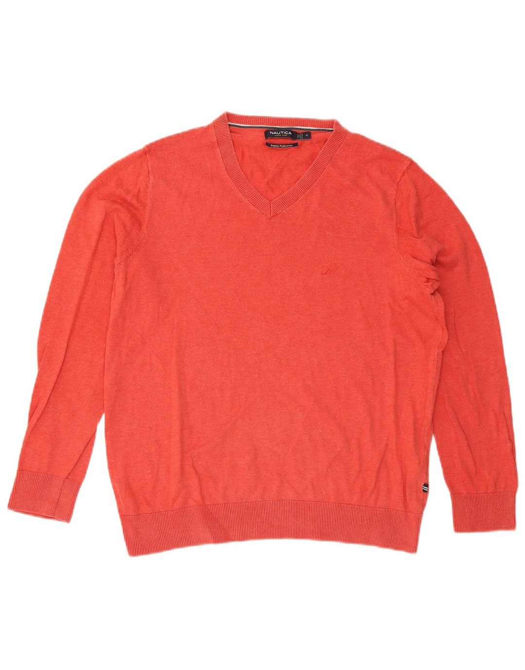 Nautica Herren-Pullover mit V-Ausschnitt aus mittelroter Baumwolle