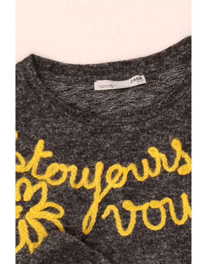 Zara Damen Graphic Top Langarm UK 12 Mittelgrau geblümt