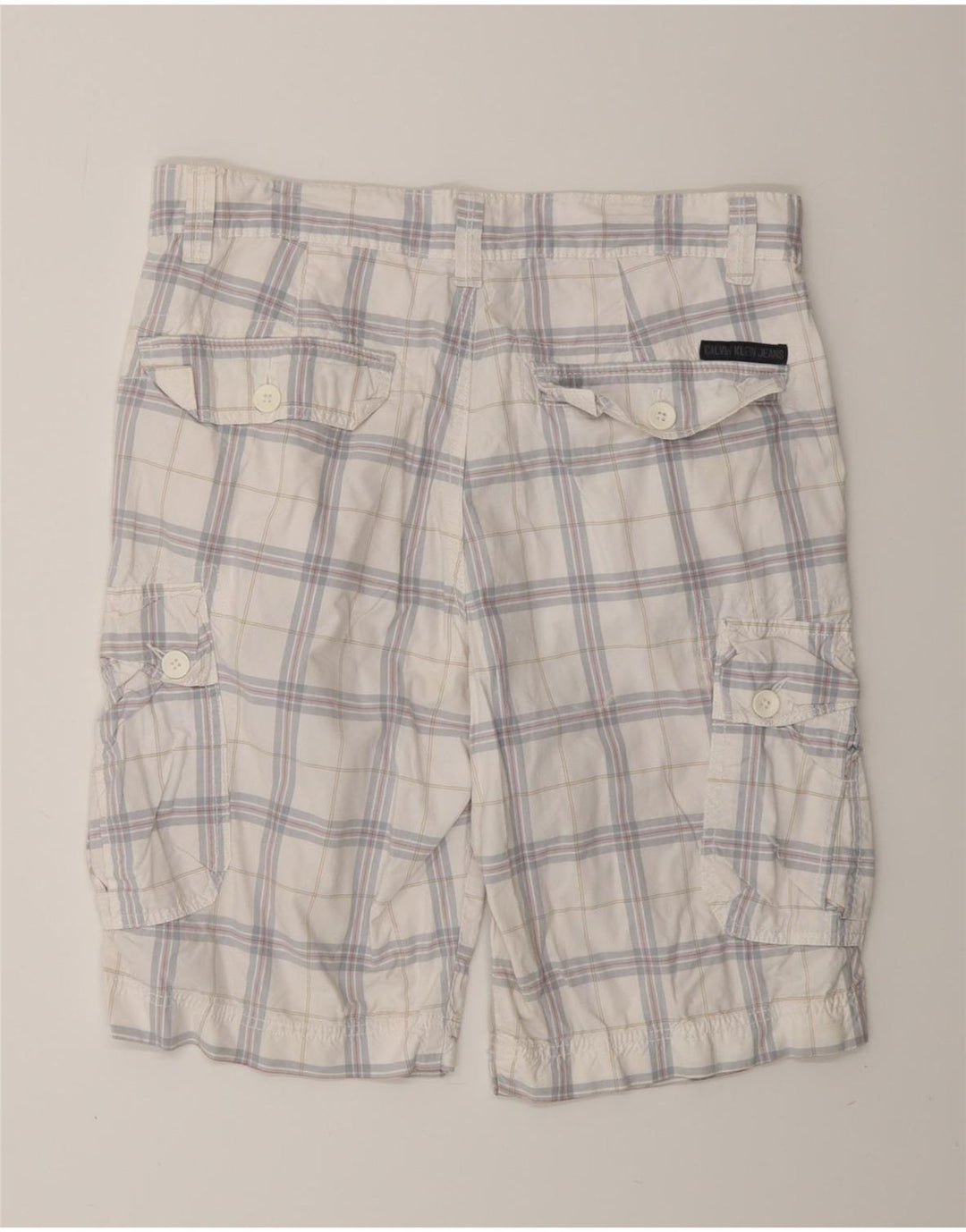 CALVIN KLEIN Herren Cargoshorts W32 Mittelweiß karierte Baumwolle