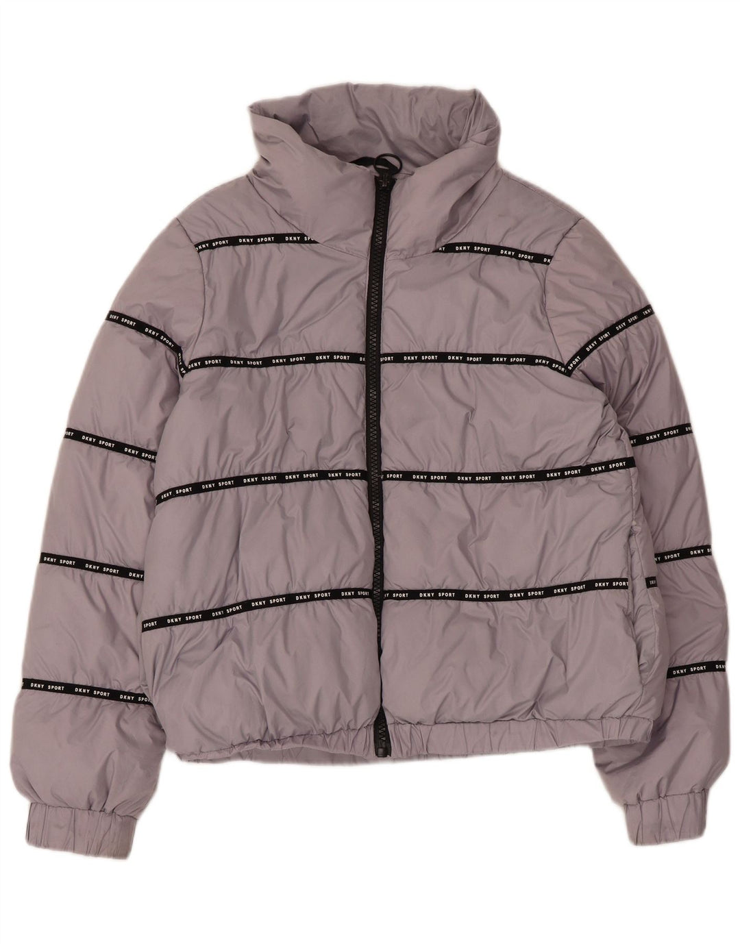 Dkny Womens Graphic Hooded Wattierte Jacke UK 12 Mittelgraues Polyester