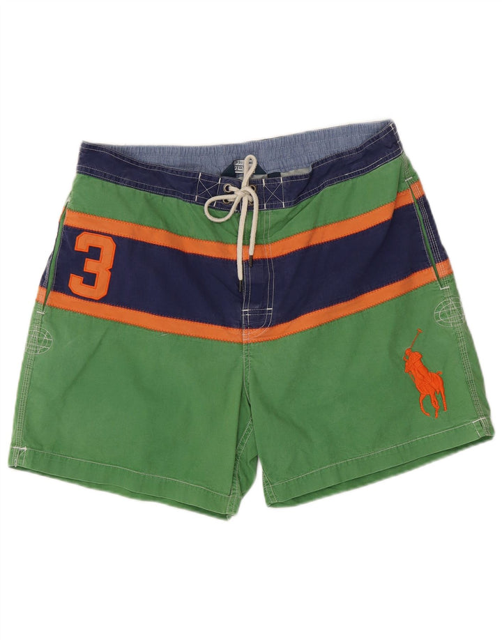 POLO RALPH LAUREN Herren-Badeshorts mit Grafik, groß, grün gestreift, Baumwolle