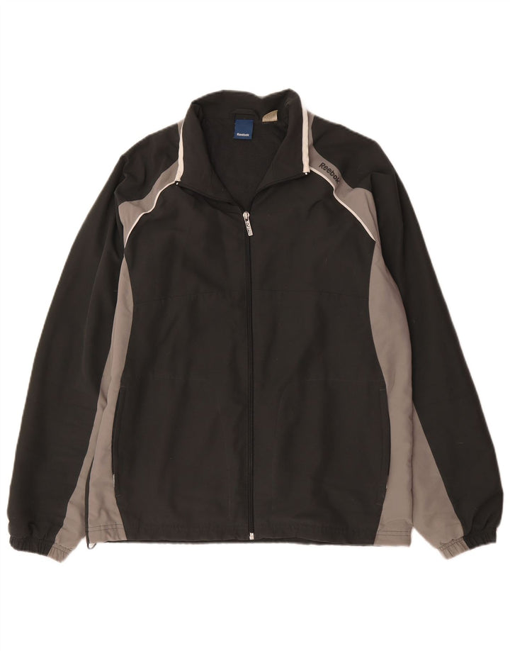 Reebok Herren-Trainingsanzugoberteil, Jacke, Größe S, Schwarz, Farbblock-Polyester