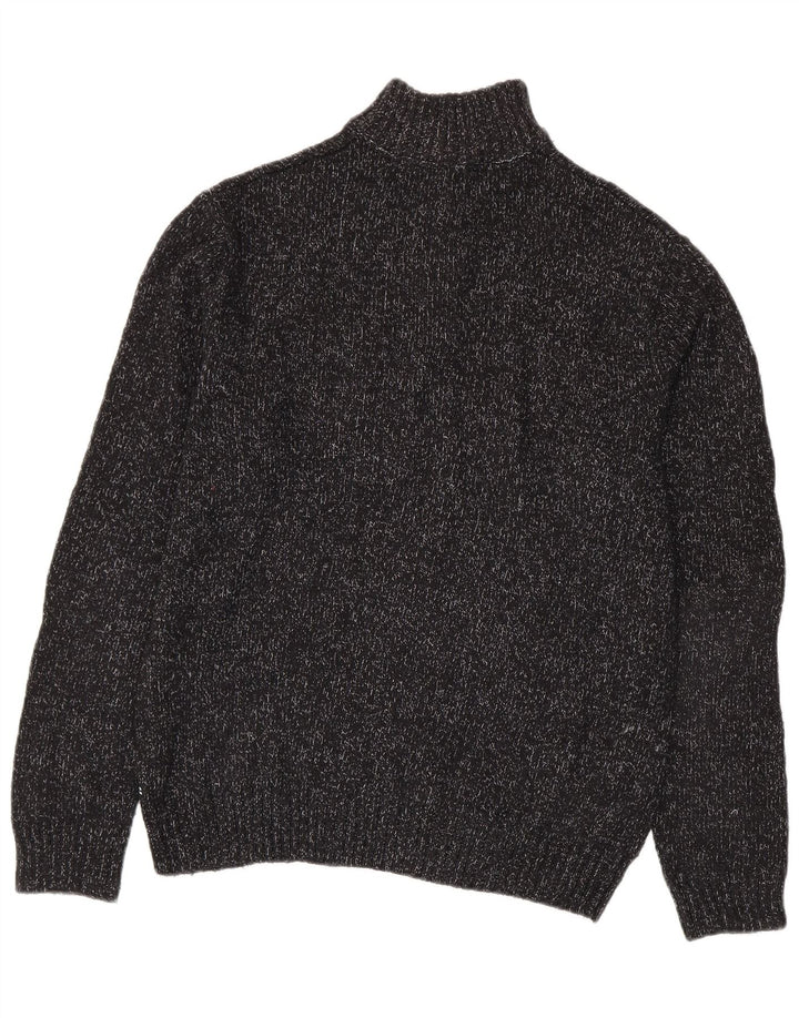 CHAPS Herren-Pullover mit Reißverschluss am Hals, mittelschwarz gesprenkelte Baumwolle