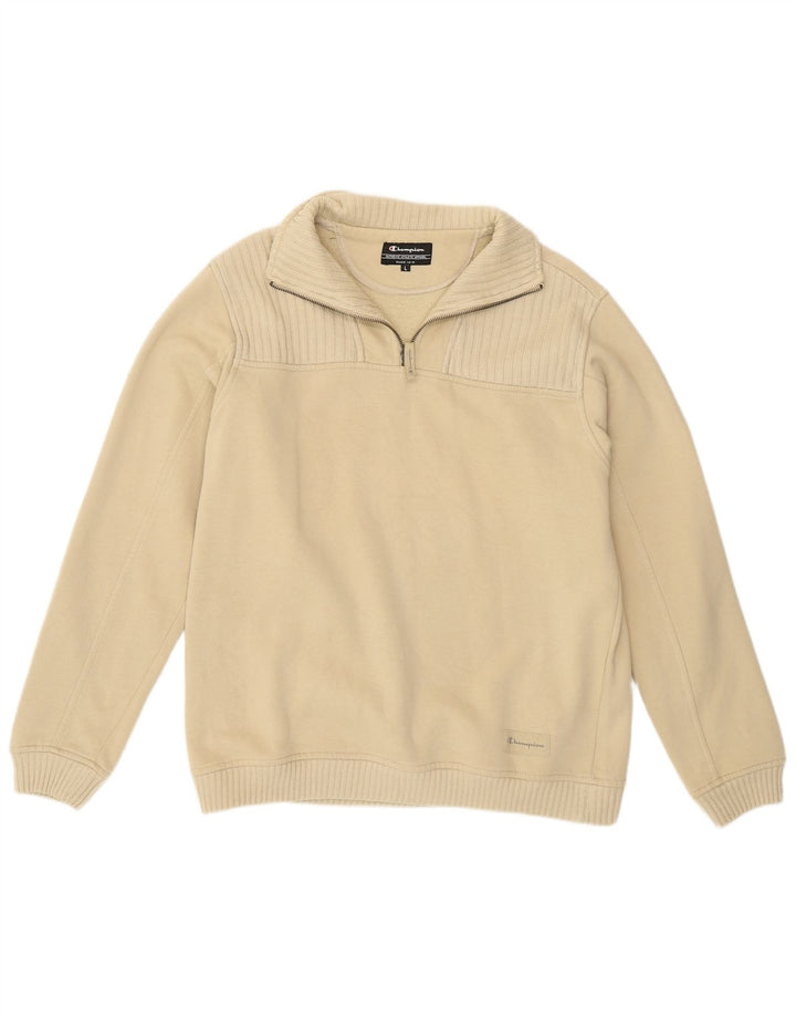 Champion Herren-Sweatshirt mit Reißverschluss am Hals, groß, beige Baumwolle