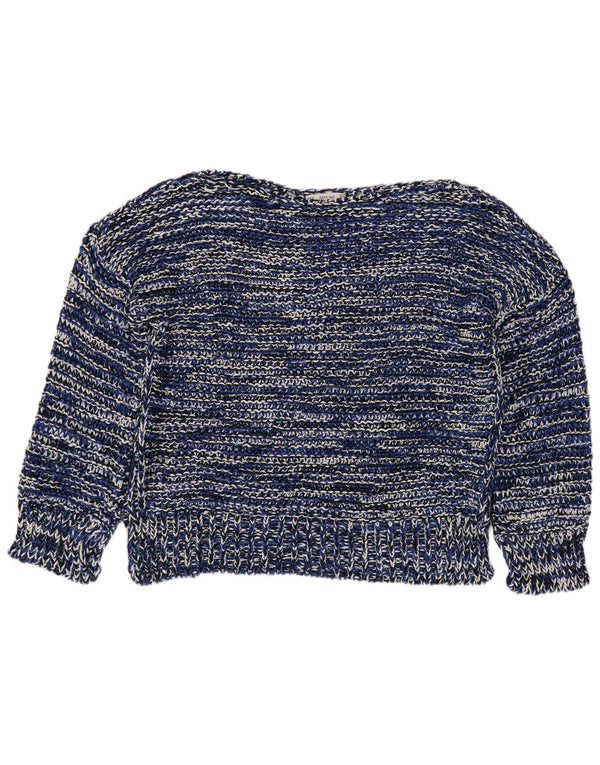 Zara Damen Crop-Pullover mit U-Boot-Ausschnitt, UK 16, Größe L, Marineblau gestreift