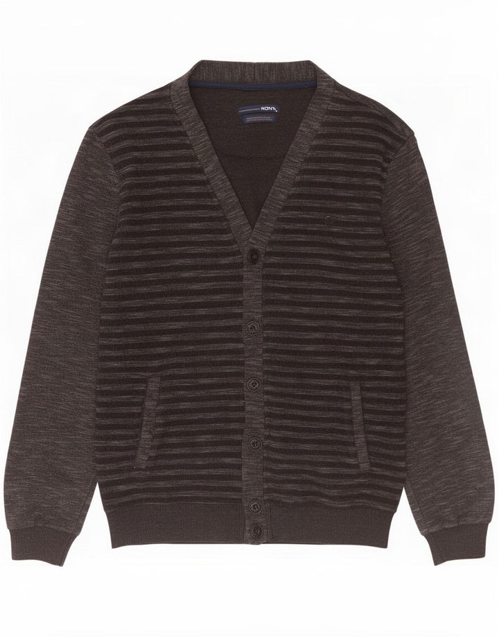 Vintage Herren Cardigan Pullover Medium Schwarz Gestreifte Baumwolle
