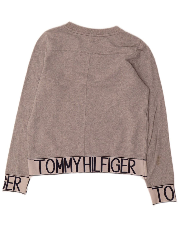 Tommy Hilfiger Damen Grafik-Sweatshirt-Pullover UK 10 Small Graue Baumwolle