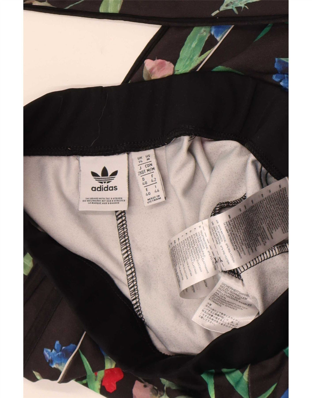Adidas Damen Leggings UK 14 Medium Schwarz Floral Polyester