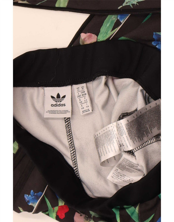 Adidas Damen Leggings UK 14 Medium Schwarz Floral Polyester