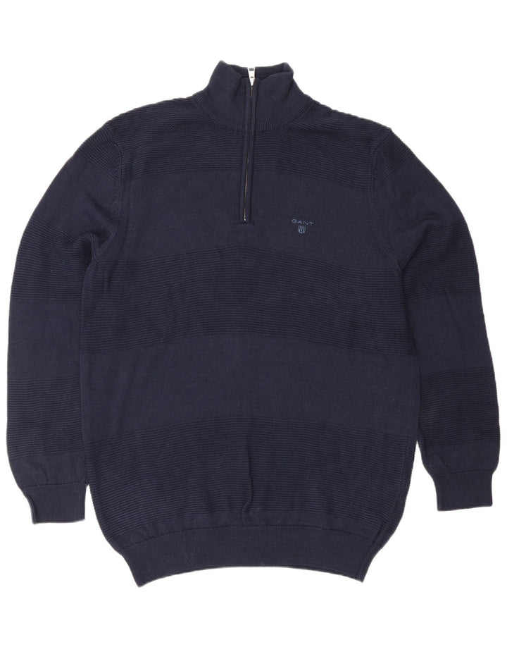GANT Herren-Pullover mit Reißverschluss am Hals, groß, marineblaue Baumwolle