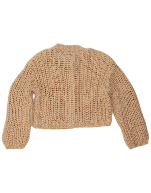 ZARA Damen Crop Oversized Cardigan Pullover UK 10 Small Beige Acryl