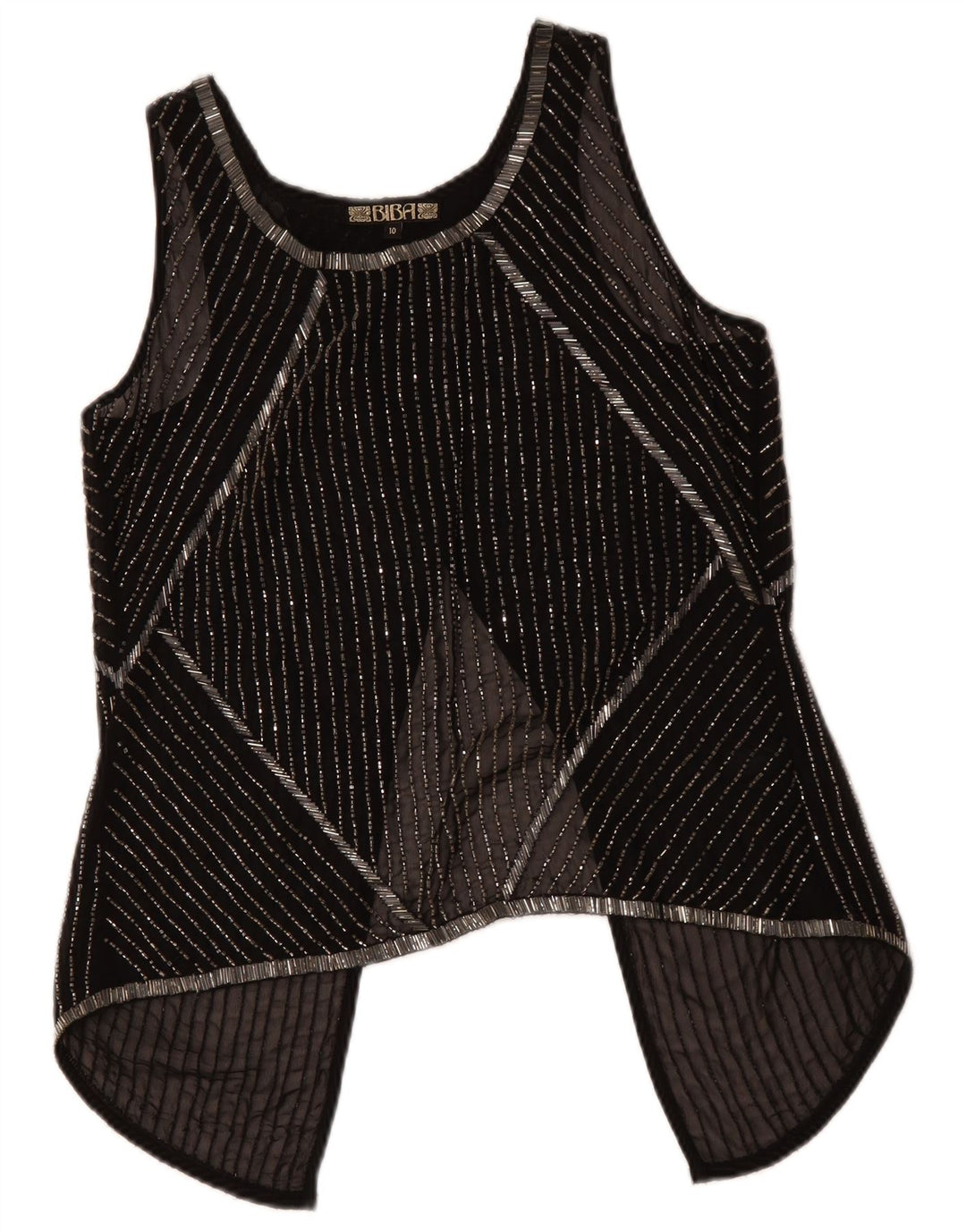 BIBA Damen-Oberteil, ärmellos, durchsichtig, UK 10, Größe S, schwarz, gestreift, Polyester