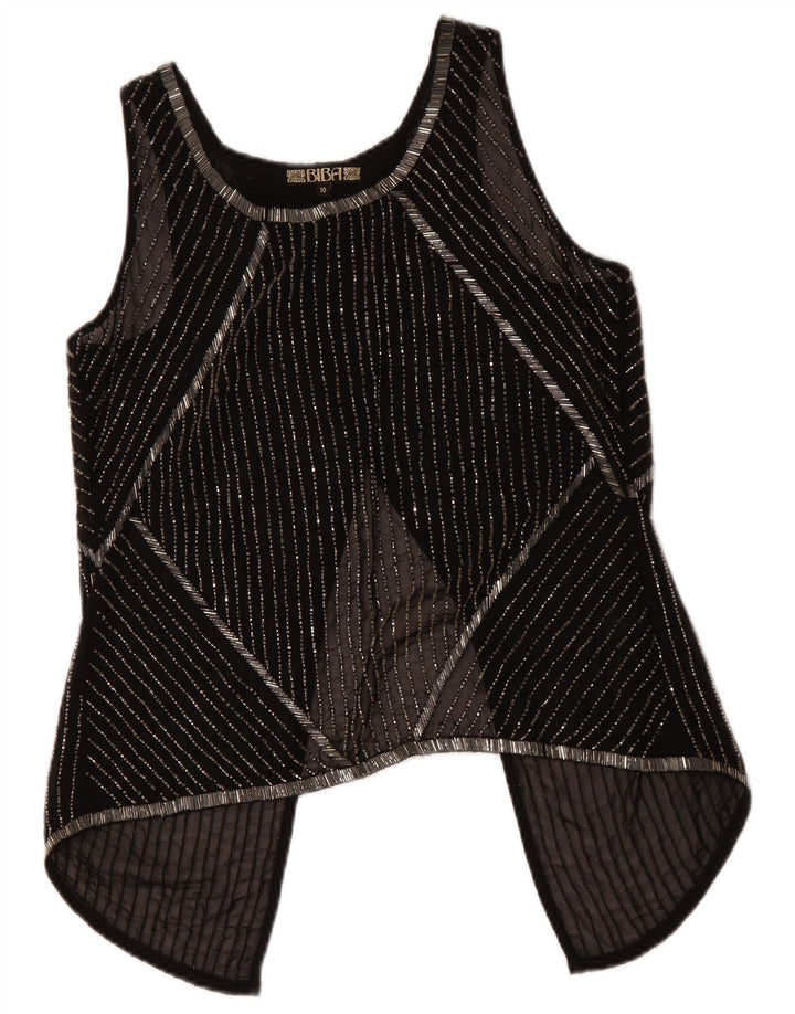 BIBA Damen-Oberteil, ärmellos, durchsichtig, UK 10, Größe S, schwarz, gestreift, Polyester