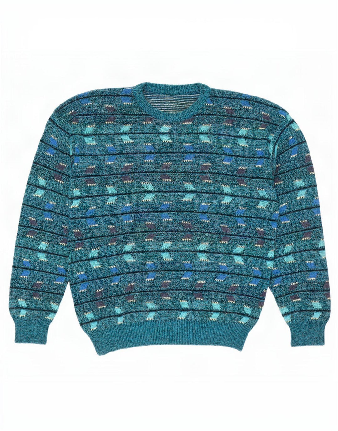Vintage Herren Pullover mit Rundhalsausschnitt, mittelblau, geometrisch