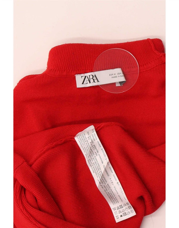 Zara Damen Crop Rollkragen Top Langarm UK 12 Mittelrote Viskose
