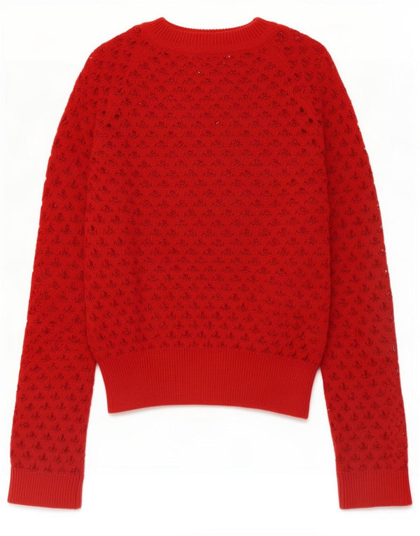 Zara Damen Häkelpullover mit U-Boot-Ausschnitt, UK 14, mittelrote Baumwolle