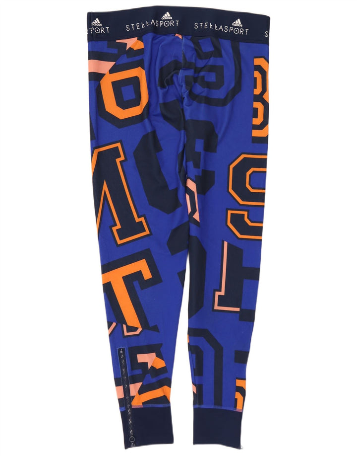 ADIDAS Damen Climalite Graphic Leggings UK 14 Mittelblaues Polyester