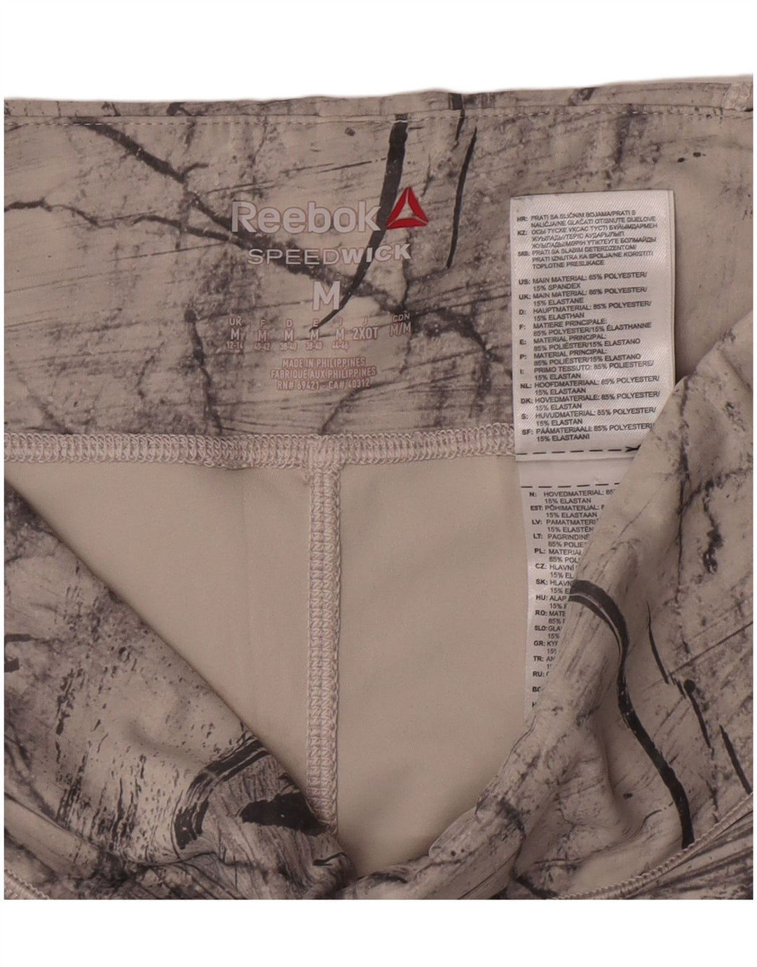 Reebok Damen Crop Abstract Pattern Leggings UK 12/14 Mittelgrau