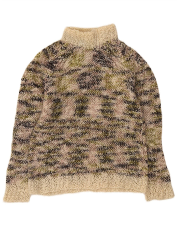 Vintage Damen Rollkragenpullover Pullover UK 12 Medium Beige Flecked