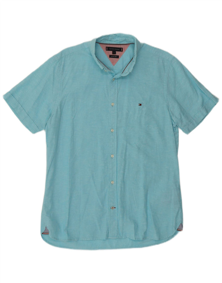 TOMMY HILFIGER Herren-Kurzarmhemd, groß, blau meliert