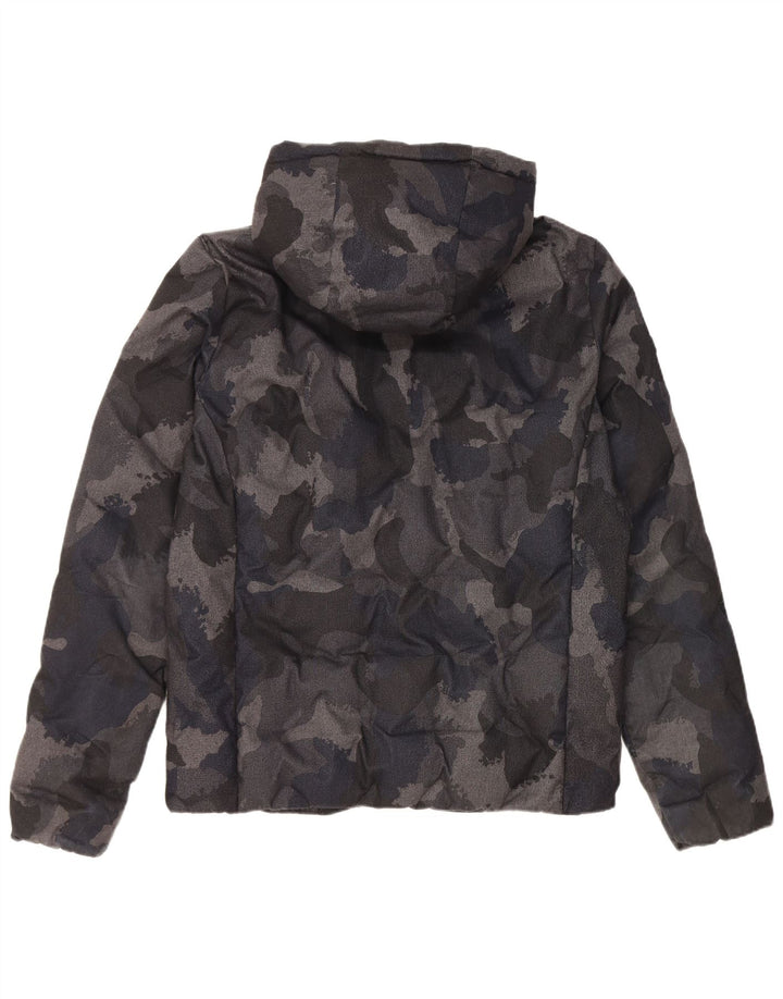 Superdry Herren-Jacke mit Kapuze, gepolstert, UK 38, Mittelschwarzes Camouflage-Polyester