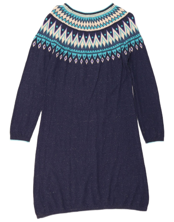 Weird Fish Womens Jumper Dress UK 16 Large Navy Blue Geometric Viscose