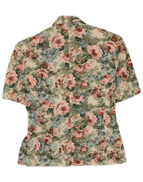 Vintage Damen Kurzarm Cardigan Top UK 10 Small Green Floral