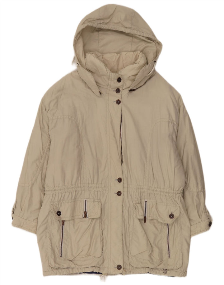 Vintage Damen Kapuzen-Overall-Windbreaker-Mantel EU 44 XL Beige Polyamid
