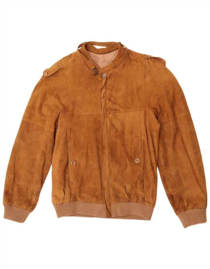 Vintage Herren Wildleder Bomberjacke IT 50 Großes Beige Leder