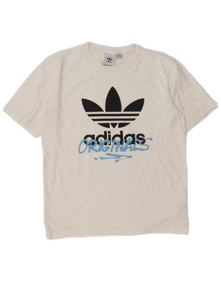 Adidas Herren Grafik-T-Shirt-Oberteil aus mittelweißer Baumwolle