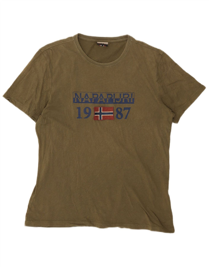 Napapijri Herren-T-Shirt mit Grafik, Größe L, Khaki