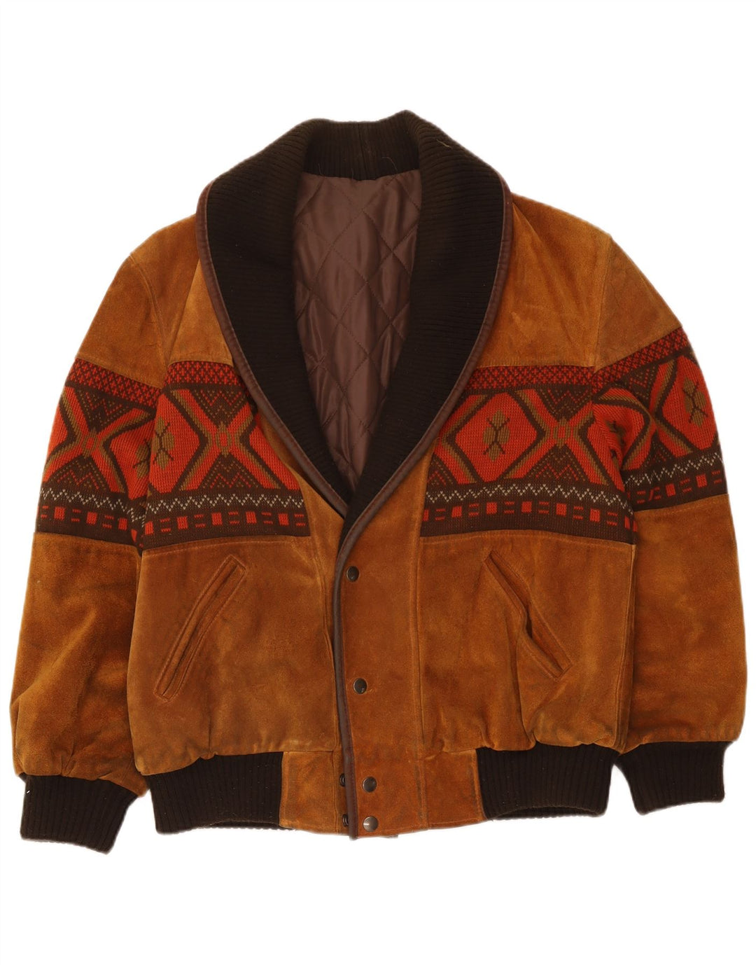 Vintage Herren Wildleder Bomberjacke UK 40 Große beige geometrische Viskose