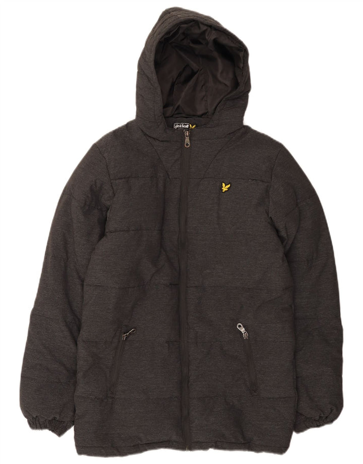 Lyle & Scott Wattierte Jungenjacke mit Kapuze, 14–15 Jahre, graues Nylon