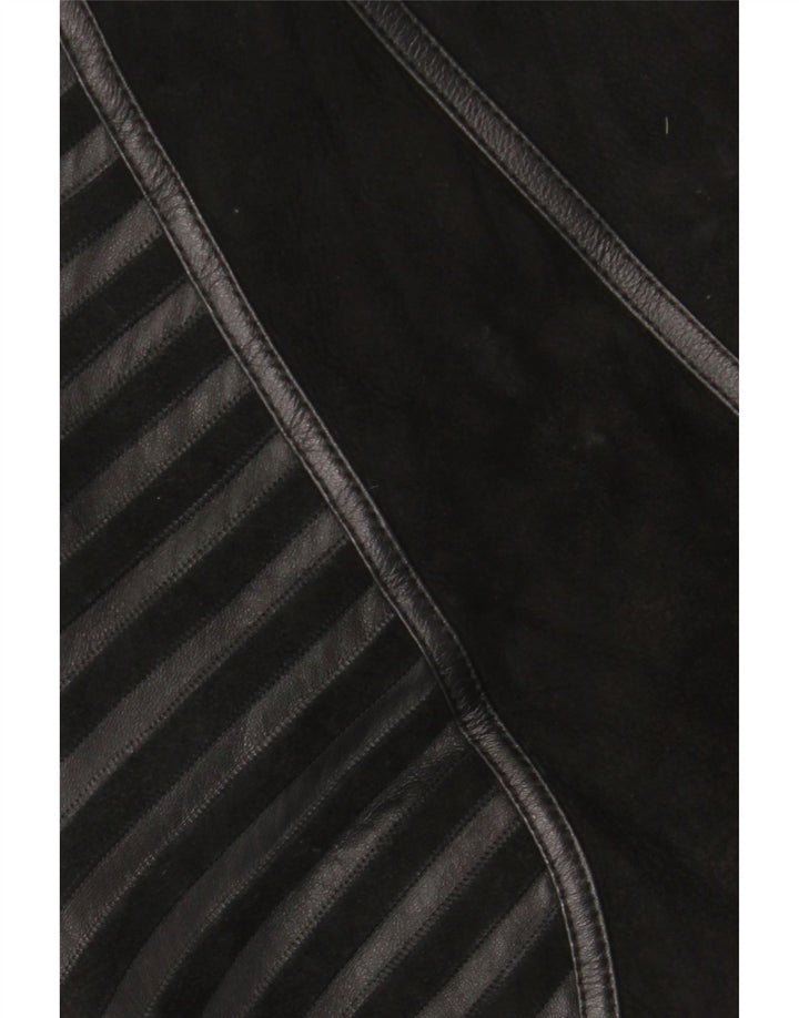 Vintage Damen Shearling Jacke UK 18 XL Schwarz gestreift Leder