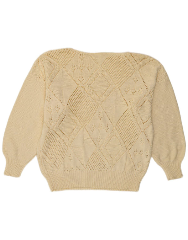 Vintage Herren-Pullover mit U-Boot-Ausschnitt, Gr. 16, groß, gebrochenes Weiß, Argyle/Diamant