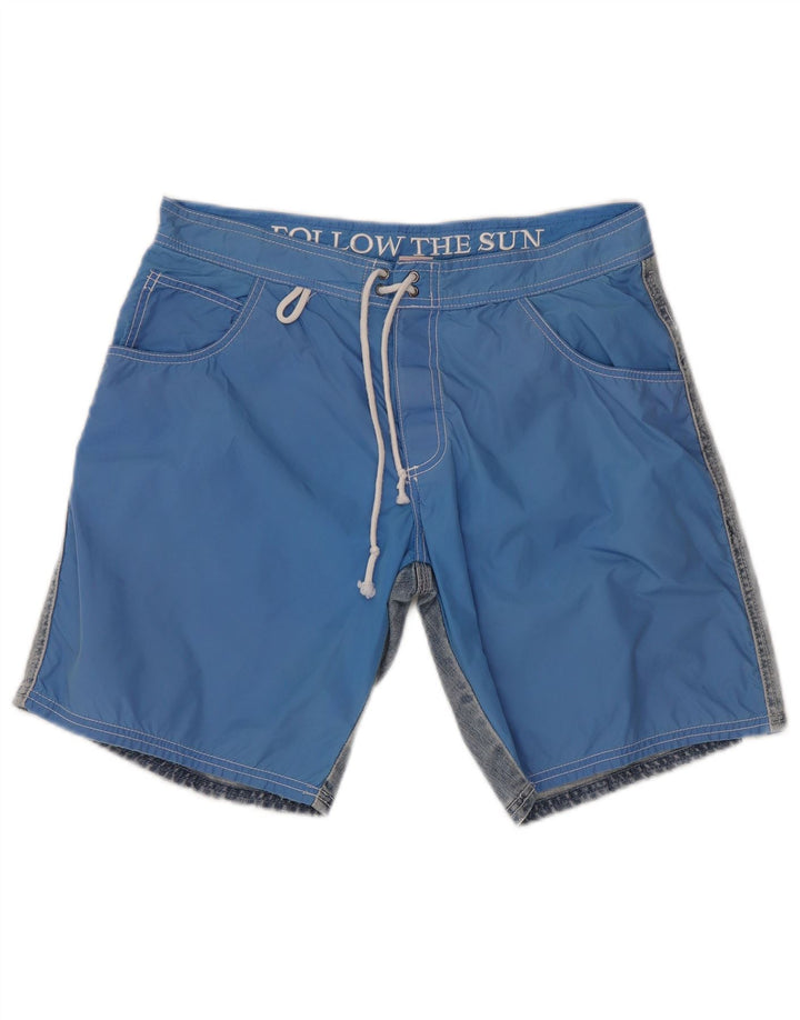 SUNDEK Herren-Badeshorts aus mittelblauer Colourblock-Baumwolle