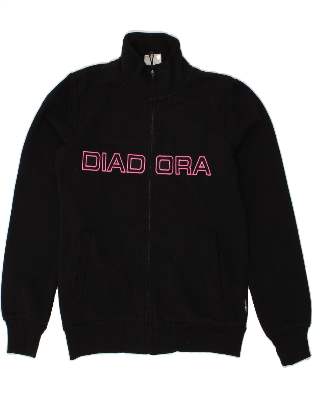 DIADORA Womens Graphic Tracksuit Top Jacket UK 10 Small Black Polyester Vintage Diadora and Second-Hand Diadora from Messina Hembry 