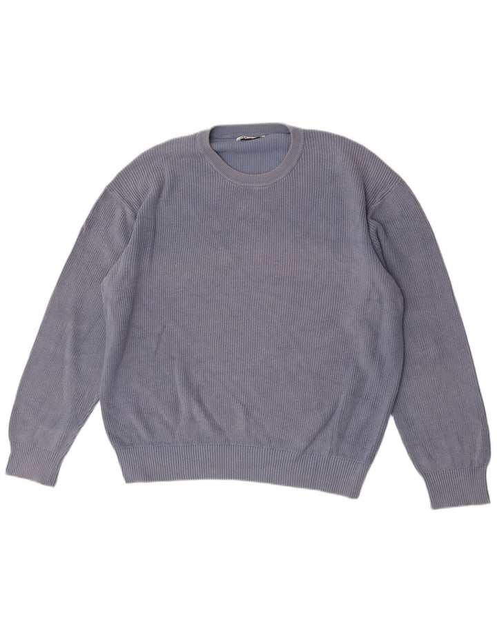 Zara Herren-Pullover mit Rundhalsausschnitt, groß, aus blauer Baumwolle