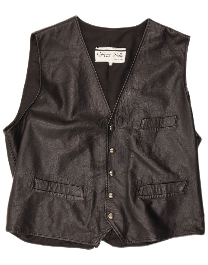 Vintage Herren Lederweste 3XL Schwarzes Leder