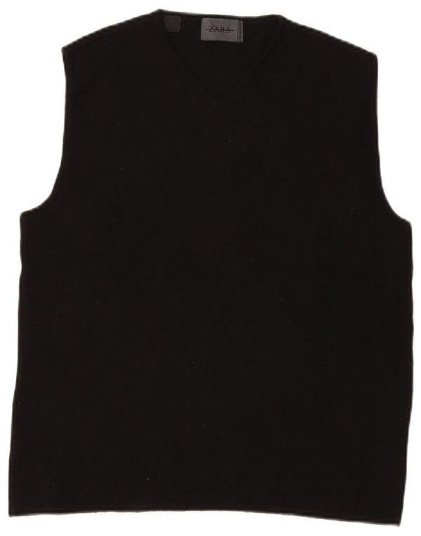 Zara Damen Weste Tank Top UK 18 XL Schwarze Wolle