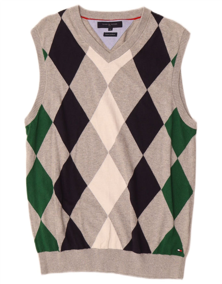 TOMMY HILFIGER Herren Weste Tank Top Mittelgrau Argyle/Diamant Baumwolle