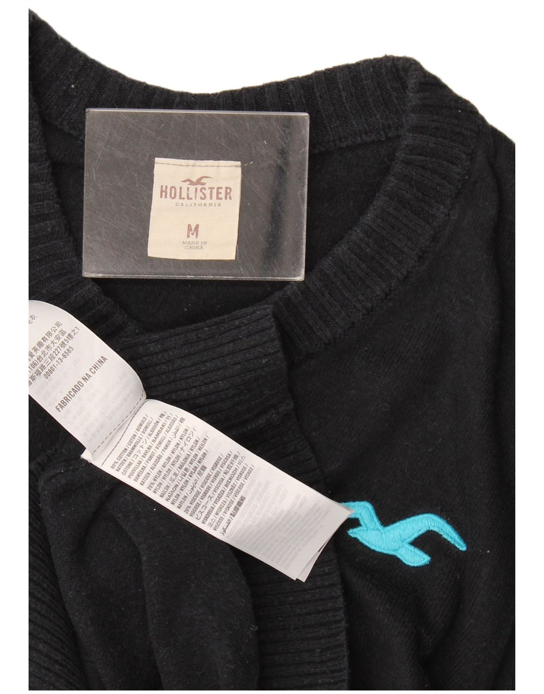 Hollister Herren-Pullover mit V-Ausschnitt aus mittelblauer Baumwolle